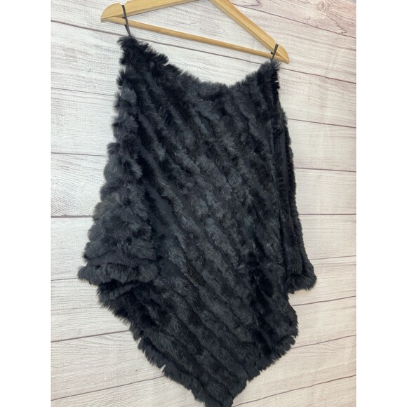 Vintage Y2K Wilsons Leather Maxima Rabbit Fur Black Poncho One Size - Picture 3 of 8